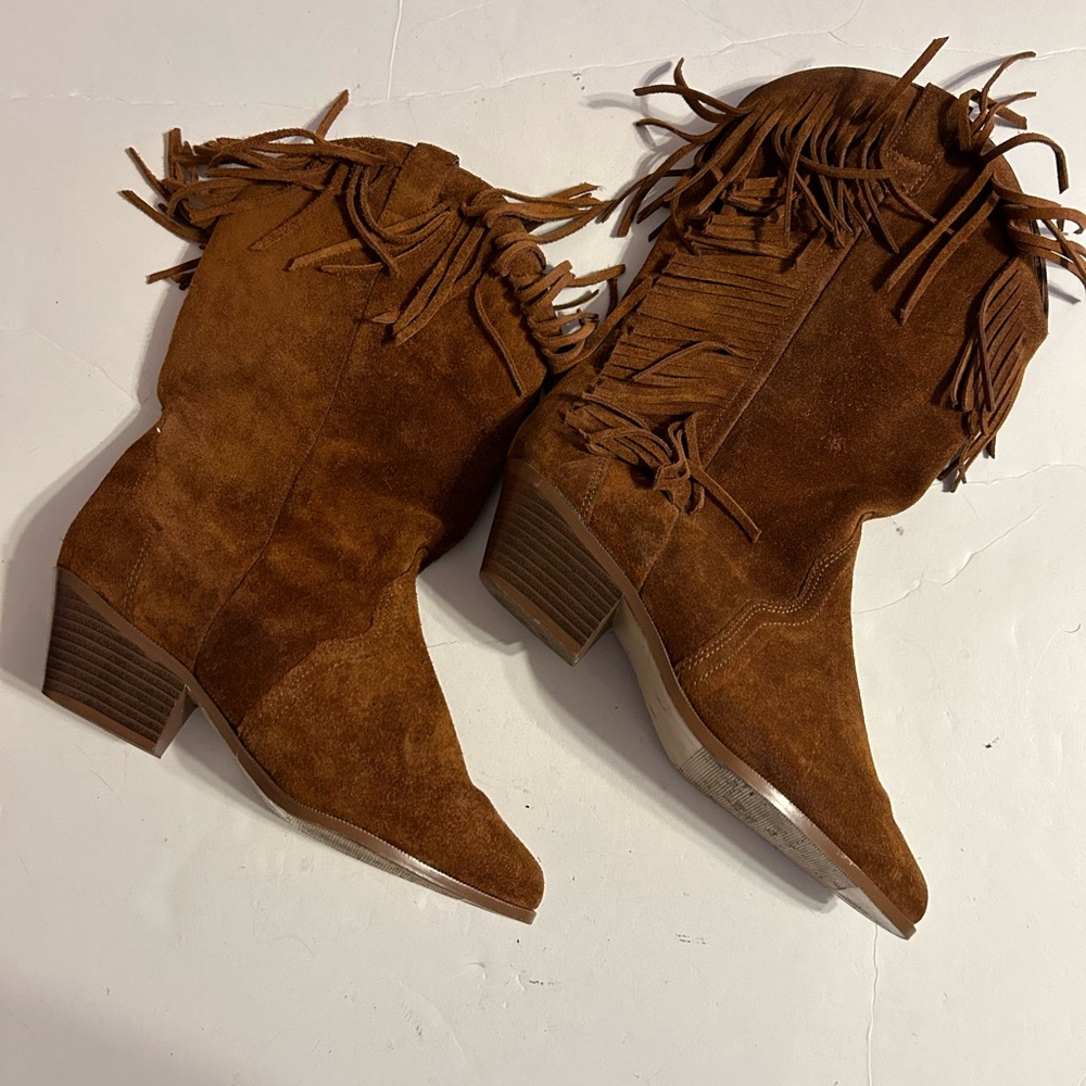 Vintage leather craft suede fringe  boots size 6